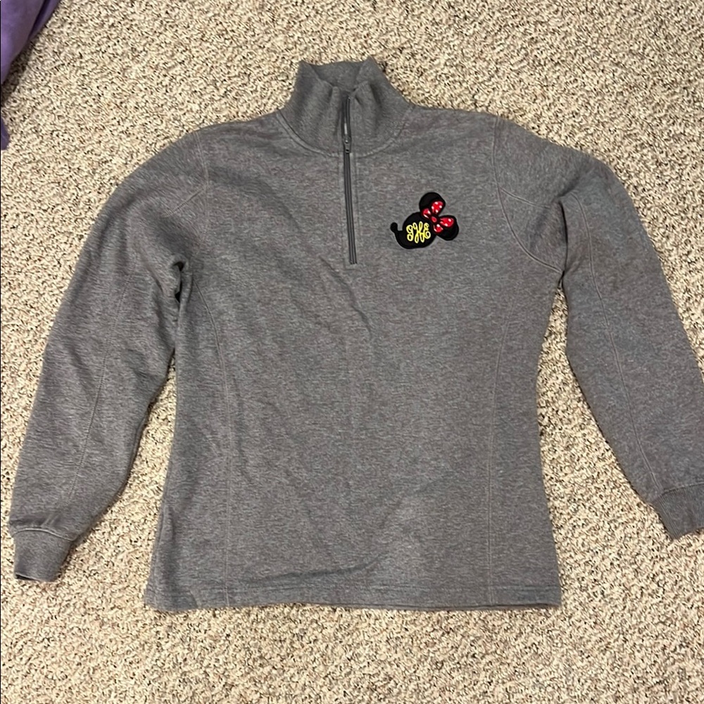 Gray Quarter-Zip Sweatshirt with Mickey Mouse Patch Embroidered